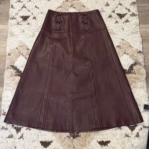BCBGMaxAzria Vintage Y2K Faux Leather Midi Skirt Burgundy 4